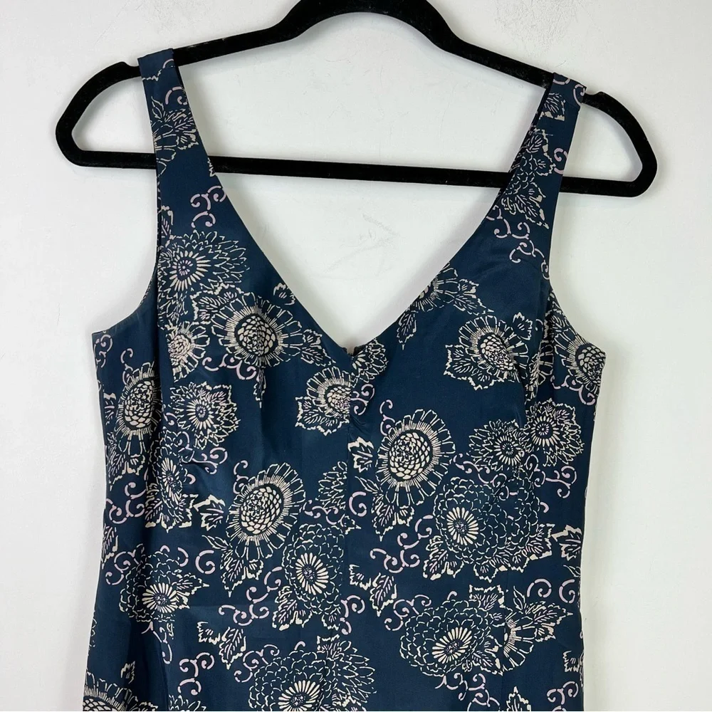 Vintage J Crew Blue Paisley Silk Midi Womens Sleeveless Dress Size petite 8